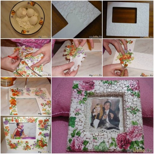How To Make Eggshell Mosaic Picture Frame of your photo collage step by step DIY tutorial instructions thumb