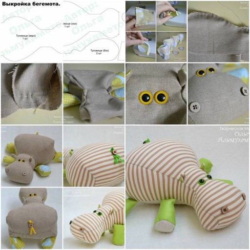 How To Make lovely Fabric stuffed hippo animal baby Toy step by step DIY tutorial instructions thumb