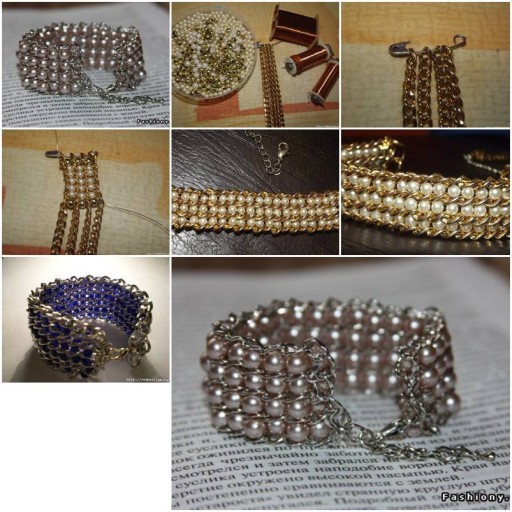 How To Make pretty jewelry like Beads and Chains wrist band Bracelet step by step DIY tutorial instructions thumb