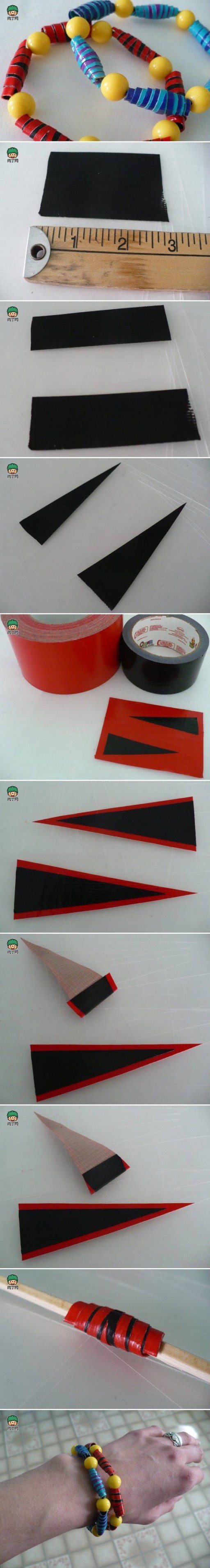 How To make cool wristbands with Tape and beads or pearls step by step DIY tutorial instructions