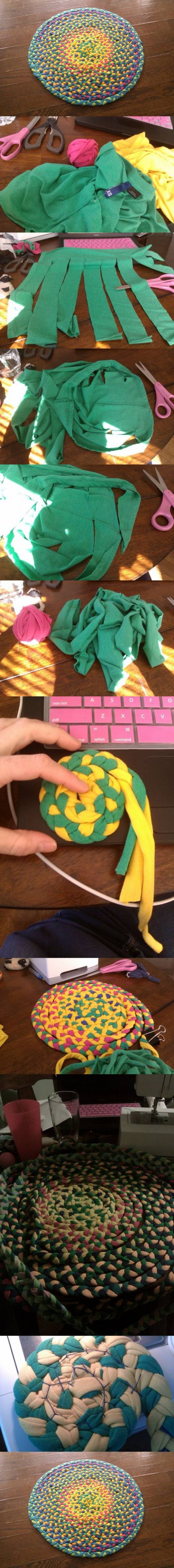 How to Braid floor mat of used T-shirt step by step DIY tutorial instructions