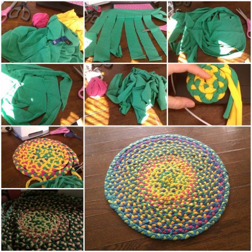 How to Braid floor mat of used T-shirt step by step DIY tutorial instructions thumb