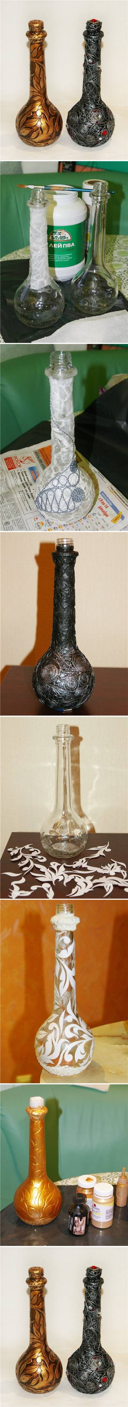 How to Decorate pretty Wine Bottle step by step DIY tutorial instructions