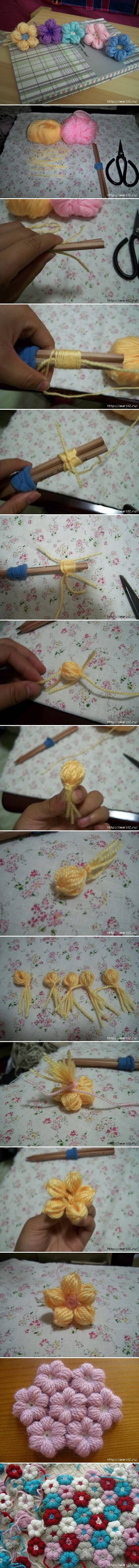 How to Knit pretty Flowers step by step DIY tutorial instructions