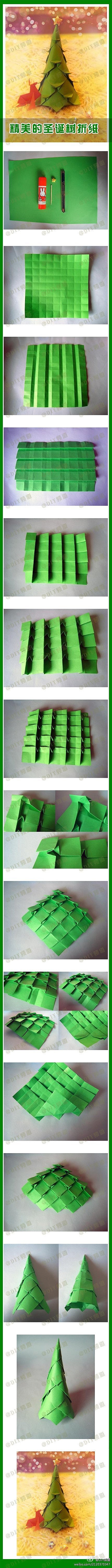 How to fold origami paper craft Christmas trees step by step DIY tutorial instructions