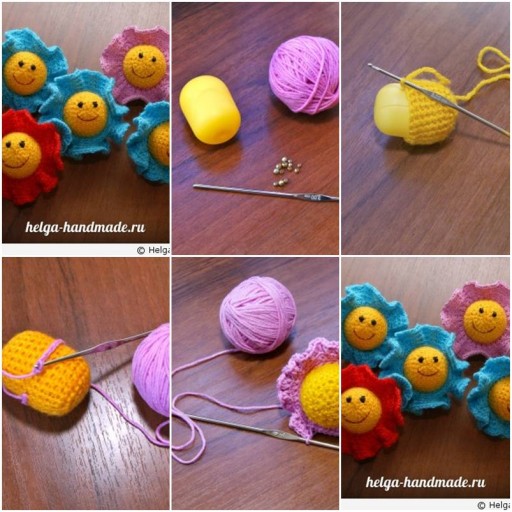 How to knit pretty Flowers as Baby toys step by step DIY tutorial instructions thumb