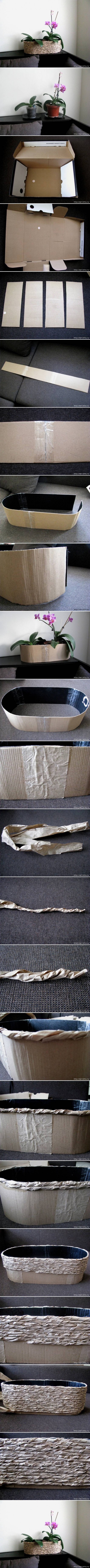 How to make Cardboard and Packaging Paper Plant Pot step by step DIY tutorial instructions