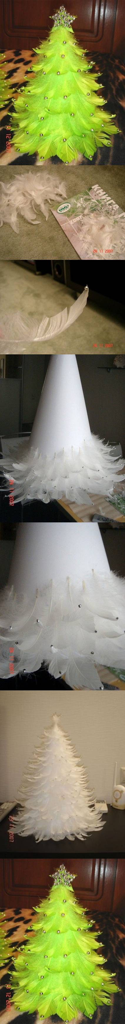 How to make Christmas Tree out of Feathers step by step DIY tutorial instructions