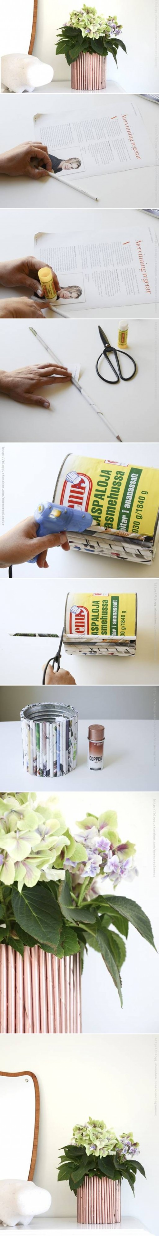 How to make Newspaper Decoration pot for Flowers step by step DIY tutorial instructions