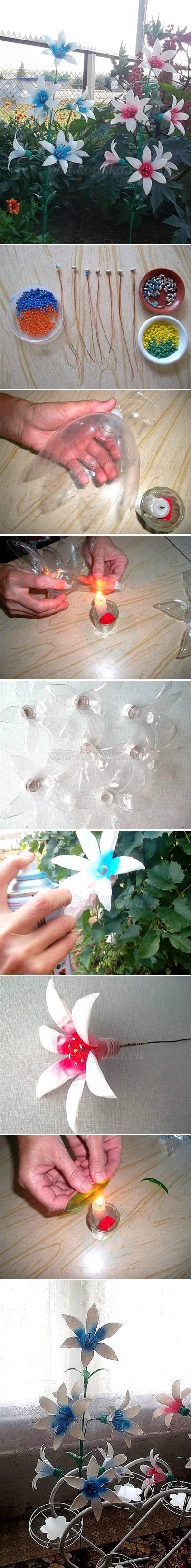 How to make Painted Plastic water Bottles crafts Flowers step by step DIY tutorial instructions