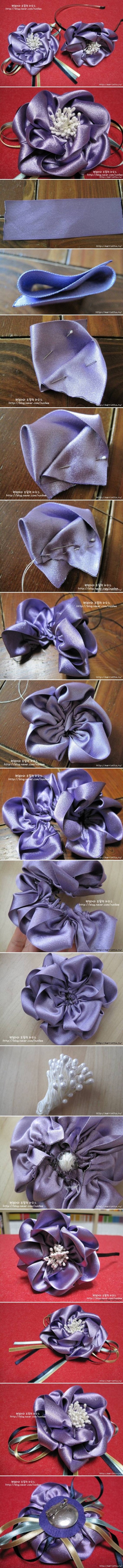 How to make Satin Ribbon Flower Brooch bouquet step by step DIY tutorial instructions