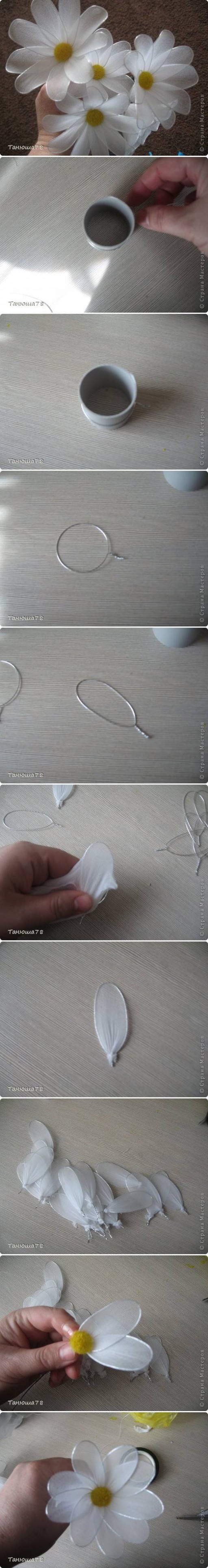 How to make Wire Fabric Daisy flowers step by step DIY tutorial instructions