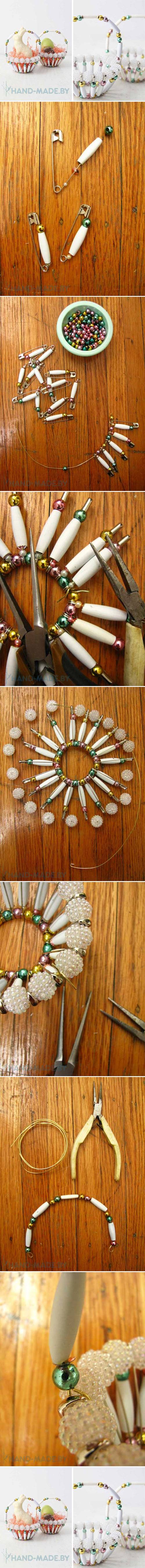 How to make beautiful Baskets with Safety Pins and pearl like beads step by step DIY tutorial instructions