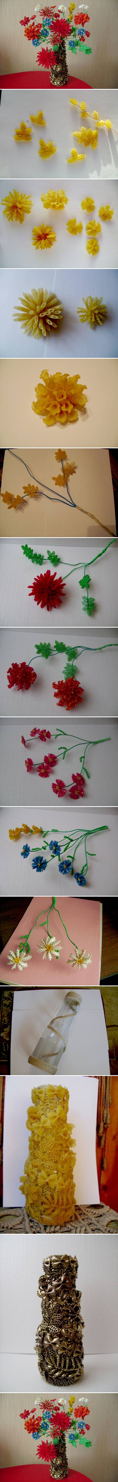 How to make beautiful Flowers and jar with pasta step by step DIY tutorial instructions