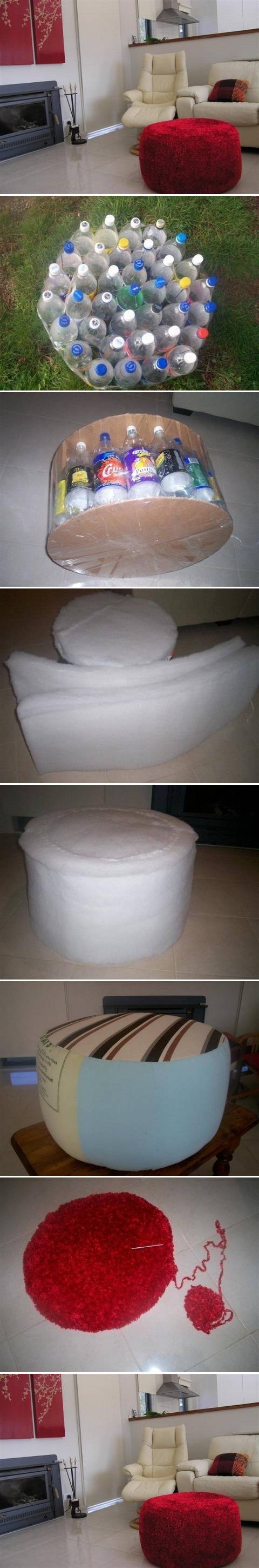 How to make beautiful ottoman with Plastic water Bottles step by step DIY tutorial instructions