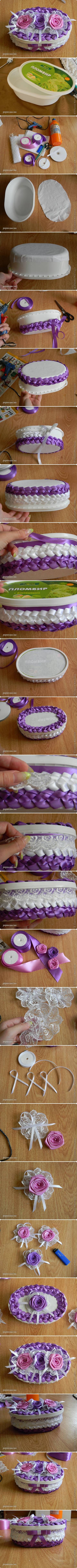 How to make beautiful unusual gift Box with satin Ribbons step by step DIY tutorial instructions