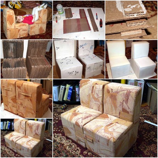 How to make cool Cardboard Children sofa Chair step by step DIY tutorial instructions thumb
