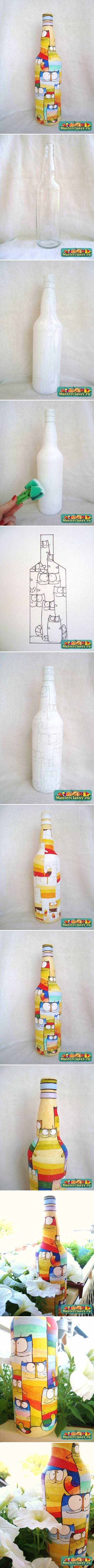 How to paint pretty Acrylic Painting on bottles step by step DIY tutorial instructions