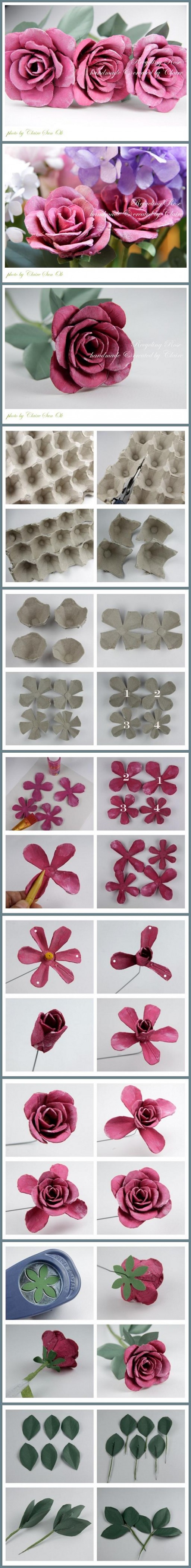 How to recycle Egg packing Boxes into beautiful rose flowers step by step DIY tutorial instructions