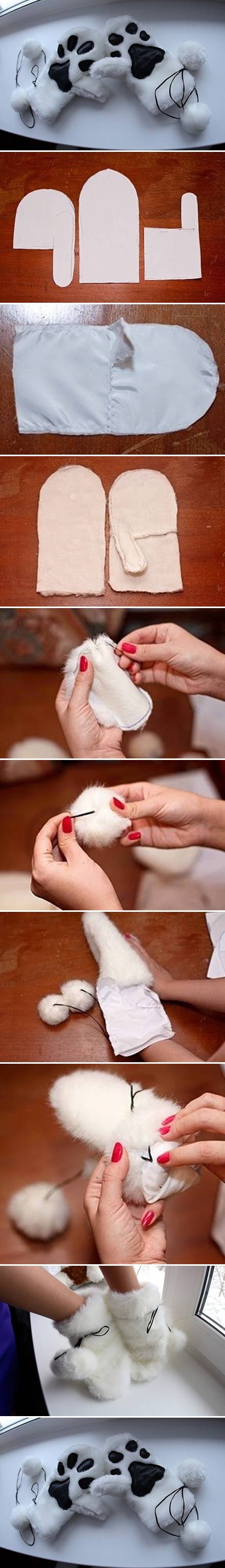 How to sew warm Winter Gloves step by step DIY tutorial instructions