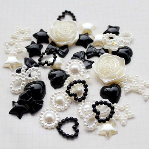 beautiful Mixed Cream and Black Mixed Flatback Pearl Cabochon for DIY crafts