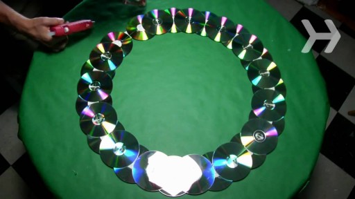 How to Make a Wreath Out of Old CDs step by step DIY tutorial instructions