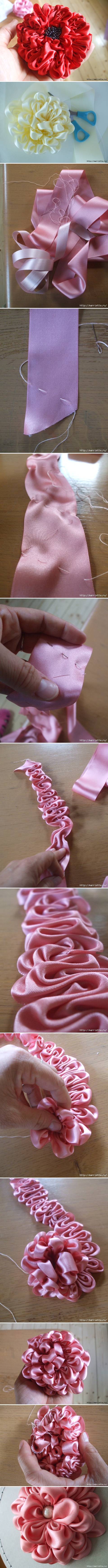 How To Make cute Ribbon Dahlia Flowers step by step DIY tutorial instructions