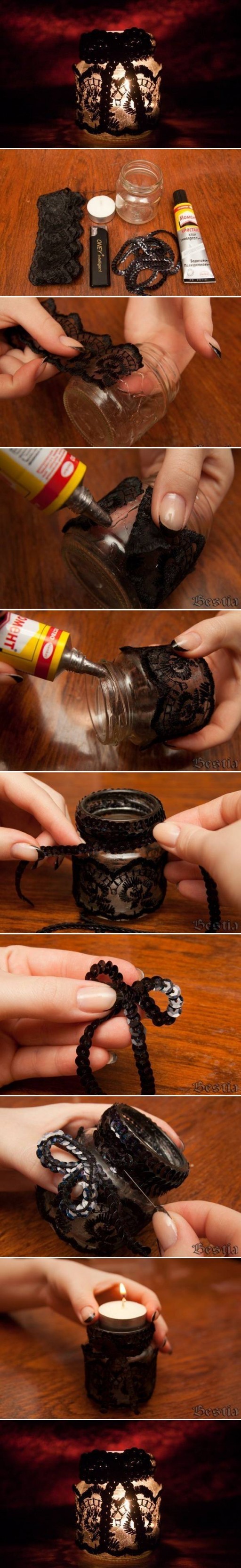 How to Make Lace Decorated Candle Holder step by step DIY tutorial instructions