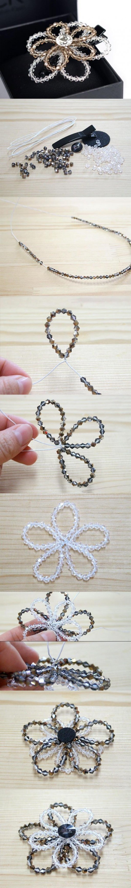 How to make Beaded Crystal Flower step by step DIY tutorial instructions