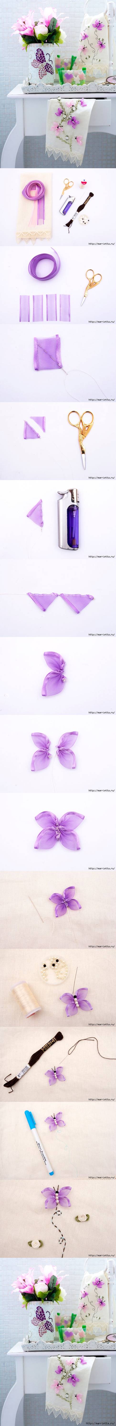 How to make Butterfly Hand Ribbon Embroidery DIY tutorial instructions