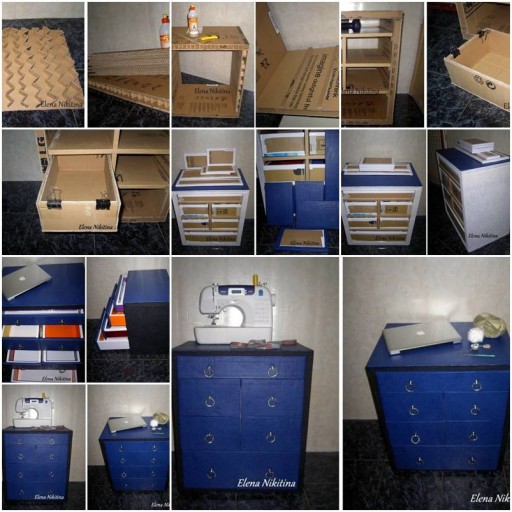 How to make Cardboard Chest with Drawers storage units step by step DIY tutorial instructions thumb