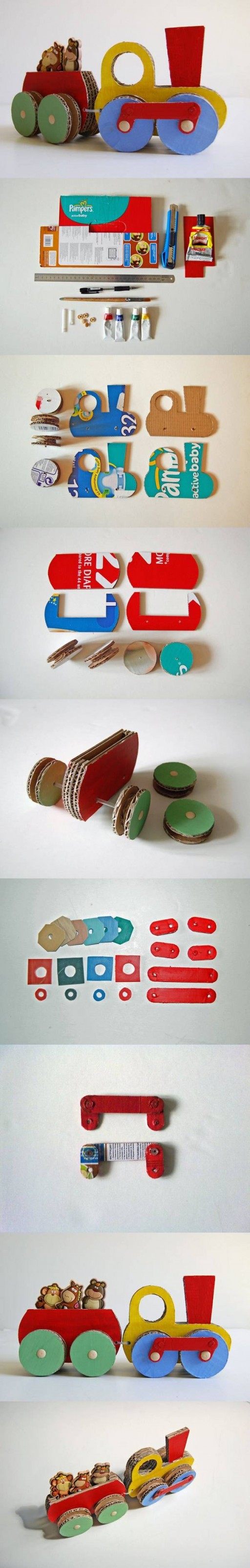How to make Cardboard Train step by step DIY tutorial instructions