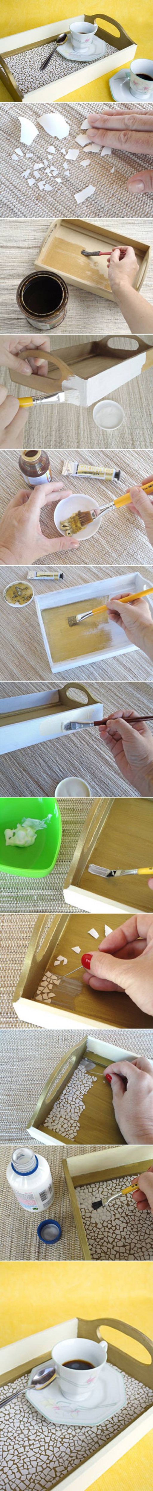 How to make Eggshell Mosaic Coffee Tray step by step DIY tutorial instructions