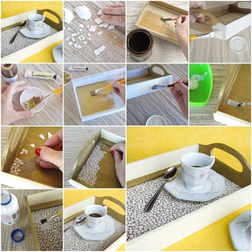 How to make Eggshell Mosaic Coffee Tray step by step DIY tutorial instructions thumb