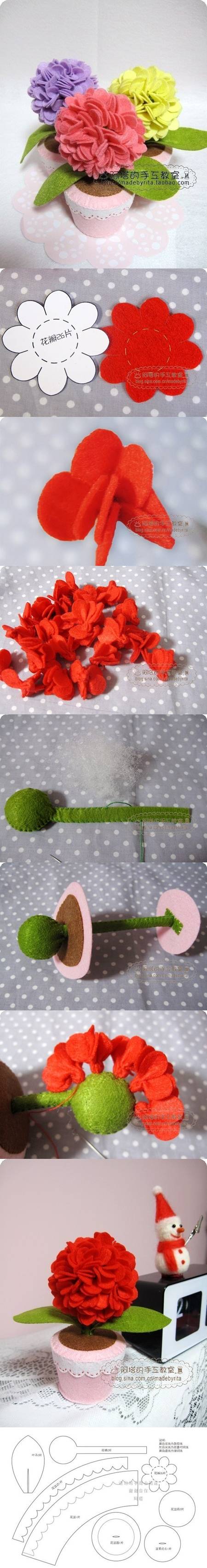 How to make Felt Hydrangea Flower step by step DIY tutorial instructions