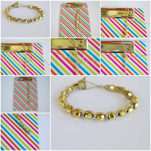 How to make Gold Beads Wristband DIY tutorial instructions thumb