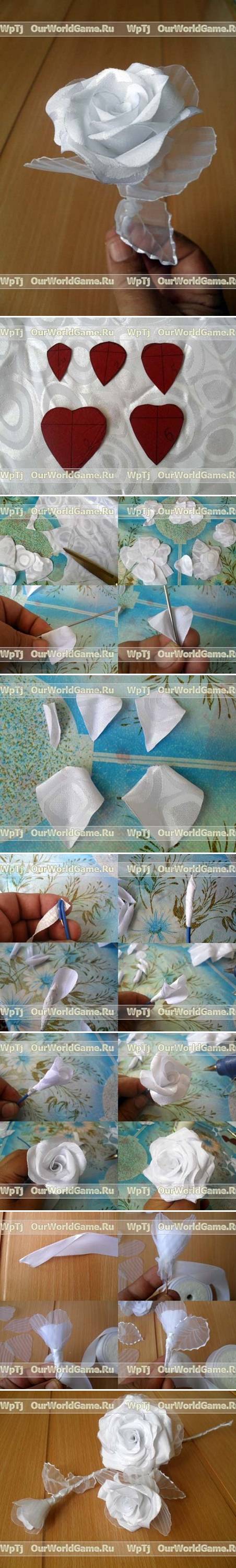 How to make Modular White Ribbon Rose step by step DIY tutorial instructions