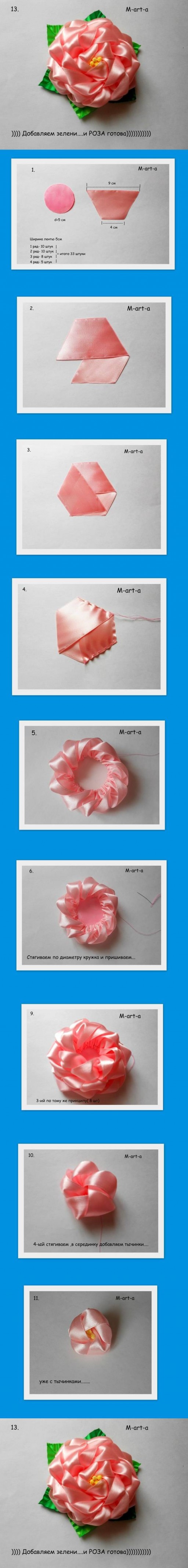 How to make Rose from Voile Ribbon step by step DIY tutorial instructions