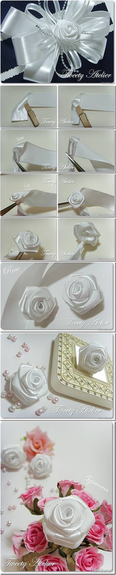 How to make Rose of Satin Ribbon DIY tutorial instructions