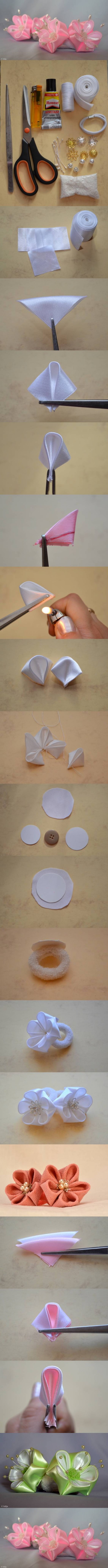 How to make Round Petals Ribbon Flower DIY tutorial instructions