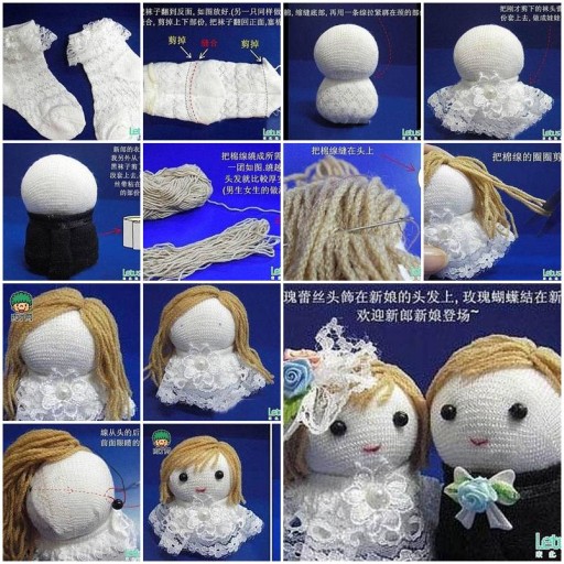 How to make Sock Groom and Bride Wedding Dolls DIY tutorial instructions thumb