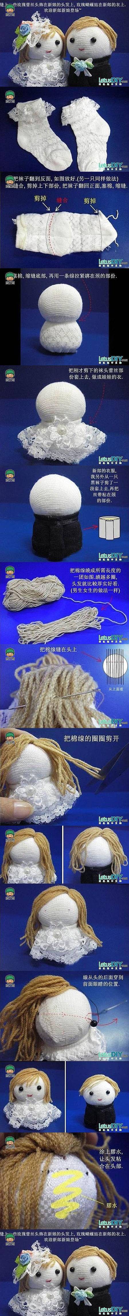 How to make Sock Groom and Bride Wedding Dolls DIY tutorial instructions