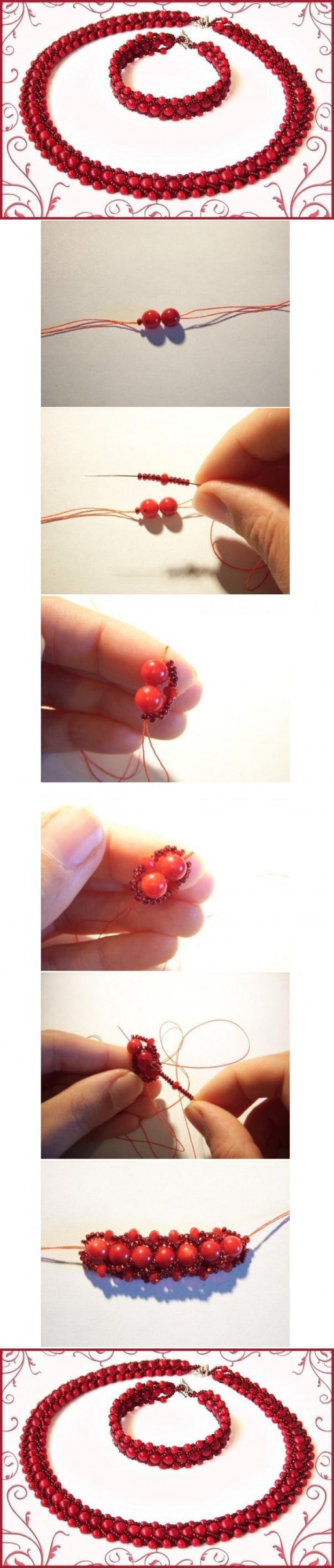 How to make beads or Pearls Necklace and Bracelet Laura step by step DIY tutorial instructions