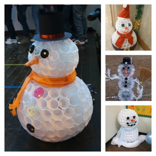 How to make cute snowman with recycled plastic cups step by step DIY tutorial instructions
