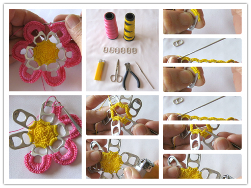 How to pretty flowers with recycle beer can pull tabs step by step DIY tutorial instructions