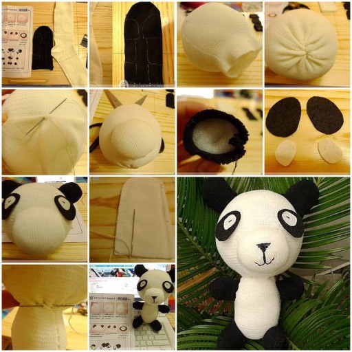 How to sew Panda Doll with socks DIY tutorial instructions thumb