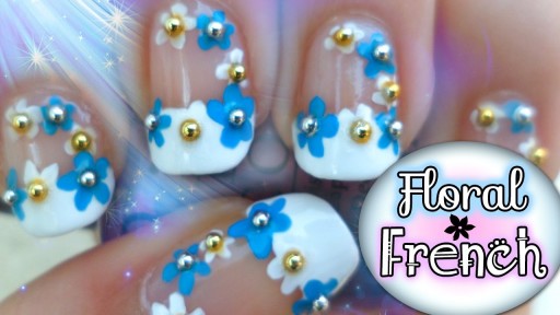 How to do floral French manicure nail art DIY tutorial step by step instructions