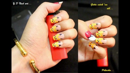 How to do Pikachu nail art manicure step by step DIY tutorial instructions
