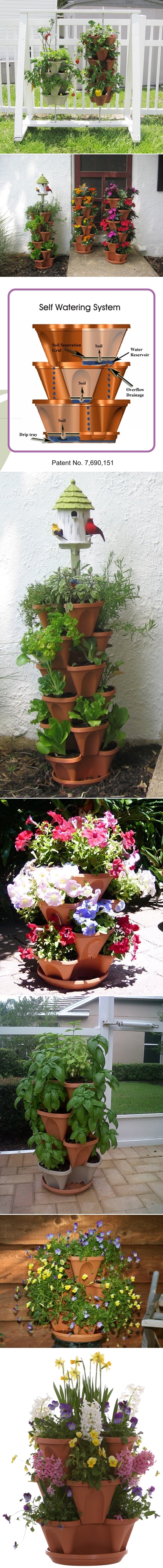 how to grow pretty flowers in vertical gardening pots with stack-a-pots DIY tutorial step by step instructions 2