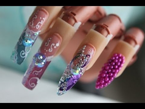 How To paint Candy Rock designer Nail Art with pink pearls step by step DIY tutorial instructions